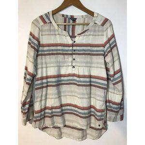 Eddie Bauer Women's Medium Beige Striped Long Sleeve Shirt Top